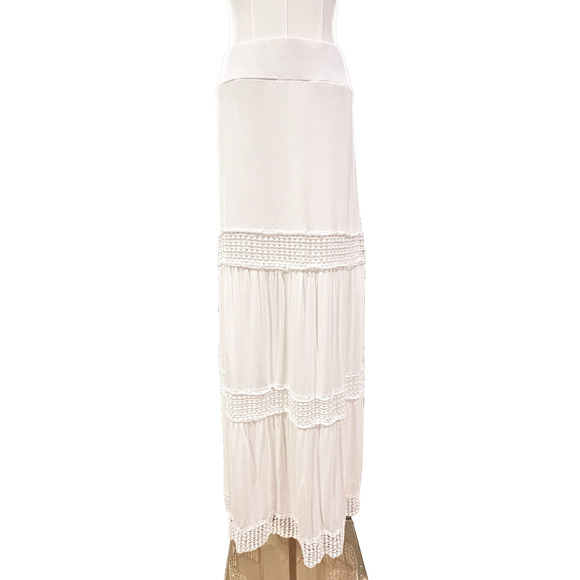 Maria Gabrielle White Crochet Lace Cut Out Pull On Maxi Skirt Large Boho Peasant - Picture 1 of 6